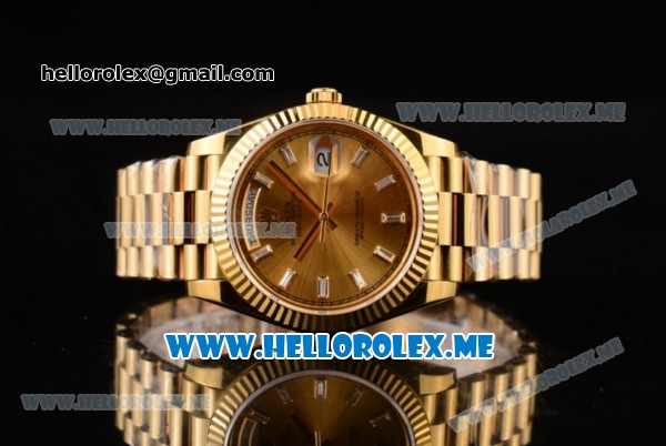 Rolex Day-Date Swiss ETA 2836 Automatic Yellow Gold Case/Bracelet with Stick Markers and Yellow Gold Dial (BP) - Click Image to Close